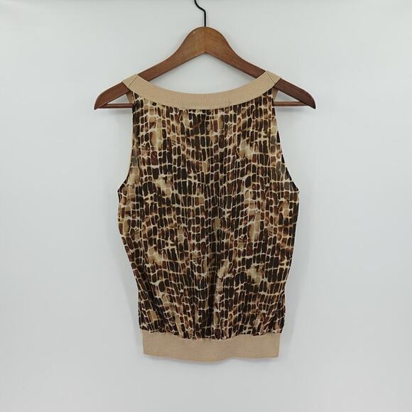 St John Top Women S Brown Animal Print Sleeveless - Picture 5 of 13